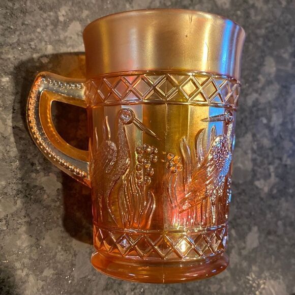 Carnival Glass Mug Stork & Rushes Dugan - Picture 2 of 11